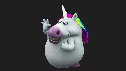 Fun 3D cartoon unicorn waving (with alpha channel)