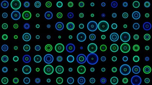 Abstract Blue and Green Glowing Circles Pulsing Background