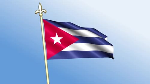 Cuban Flag Waving Animation on a Golden Pole