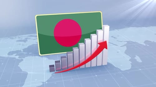 Bangladesh Flag With Increasing Bar Chart Graph And Arrow Red