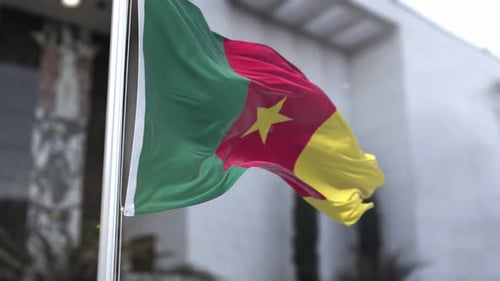 Cameroon National Flag Waving in Wind