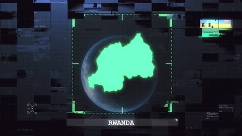 Flagge und Karte von Ruanda Glitch Hud 4K