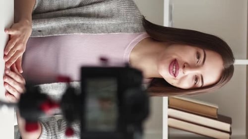Vertical Female Blogger Content Recording Woman