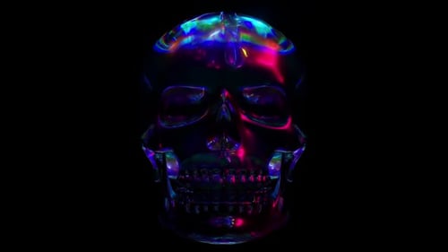 Holographic skull with vibrant colors on black background