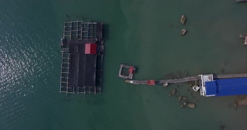 Primitive Fish Farm Cage System in Tropical Island of Malaysia