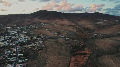 The unique architecture of a small city in Canary Islands from an aerial view