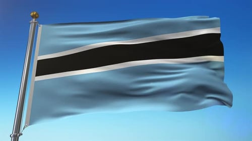 Botswana National Flag Waving in Realistic Sky