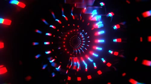 Red And Blue Neon Rotating Shapes In Tunnel Background Vj Loop In 4K