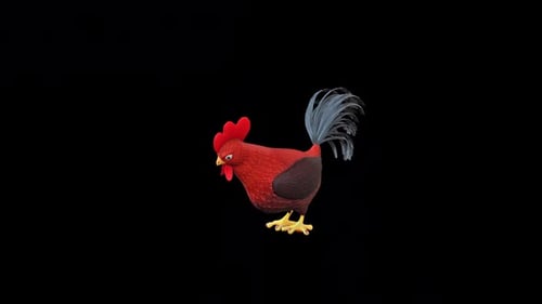 Animated 3D Cartoon Rooster Character Pecks and Forages