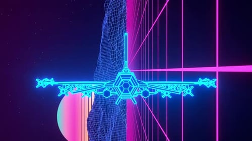 Retro Neon Low Poly Vaporwave Airplane Loop 4K