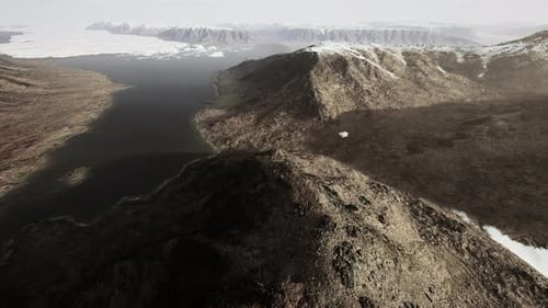 Aerial View of Fjord in Cold Winter Weather