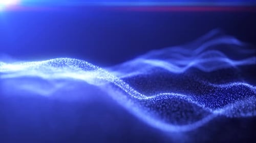 Blue energy glowing magic waves from particles with light rays. Abstract background