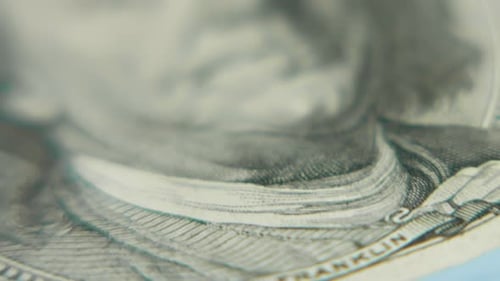 Benjamin Franklin As Depicted on US One Hundred Dollar Bill Macro View Selective Focus