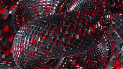 Animation d'un motif géométrique 3D abstrait avec des cubes rouges et noirs