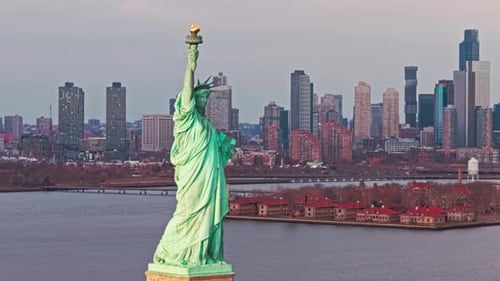 Famous Symbol in New York City Skyline Liberty Statue and New York City Skyline NYC Panorama with