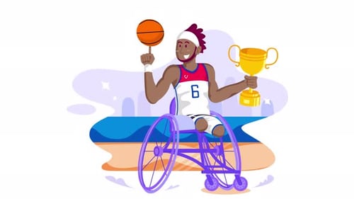 Animated Wheelchair Basketball Player Holding Trophy