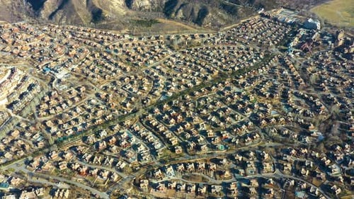 Orbit shot of Jackson Hole USA Copy Town near Beijing. Jackson Hole China is a resort town.