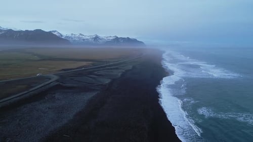Drone Shot of Nordic Black Sand Beach