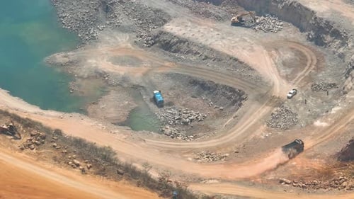 Quarry industry from an aerial view. Drone