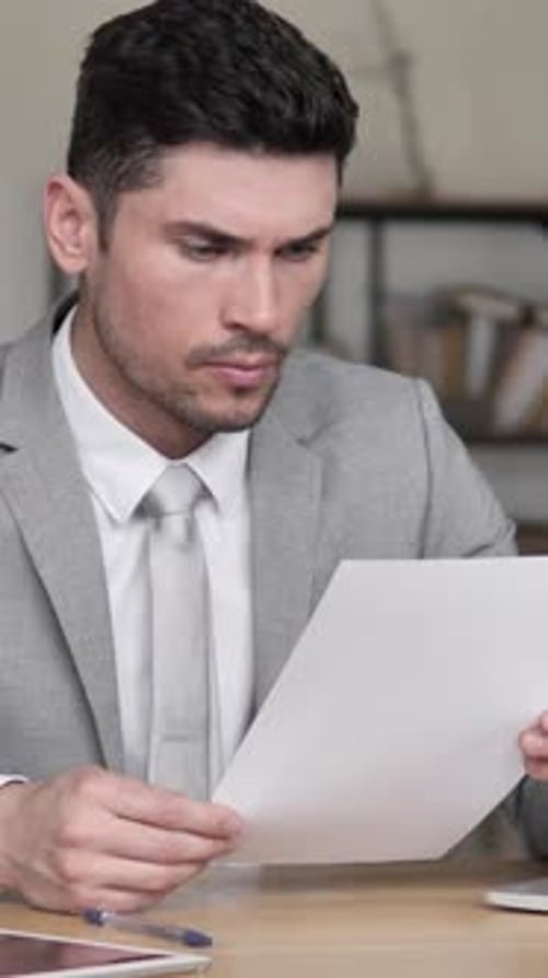 Businessman Reading Documents, Contract, Vertical Video