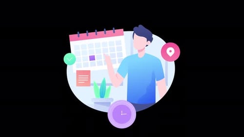Animated Man Planning Schedule with Calendar Icons