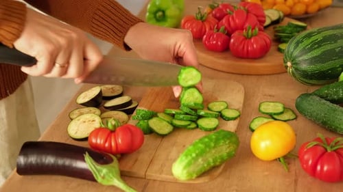 Slicing Fresh Vegetables For Healthy Food Preparation