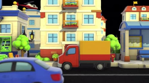 Edificios y coches: Small Town Street en Alpha Channel 4K
