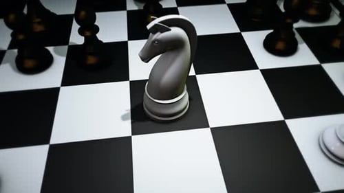 Animated 3D Chess Knight Piece Appears on Checkered Board
