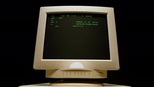 Retro Pc with Loading Code Console Programmer Making Scripts Green Basic Screen Old Computer Studio