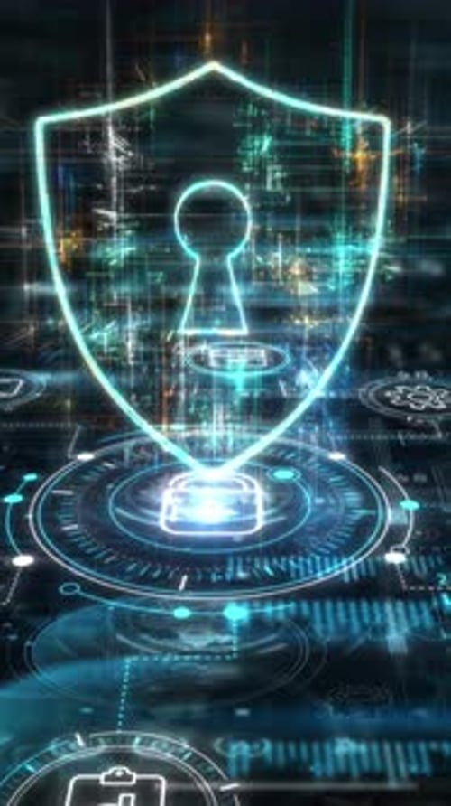 Futuristic Cyber Security Shield with Digital Interface