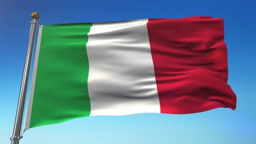 Realistic Waving Italian Flag Against a Blue Sky
