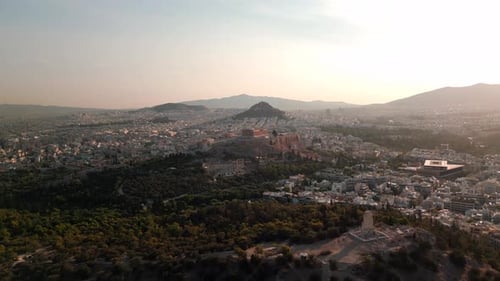 Cinematic Aerial Acropolis Sunrise Athens Greece Scenic