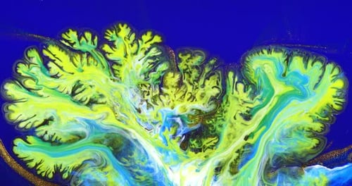 Ink Space Abstract Colorful Ink Spread Art On a Blue Background Divergent Blue and White Yellow