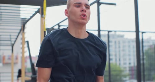 Close Up Man Running on Place Active Life Man on Street Physical Training Healthy Lifestyle