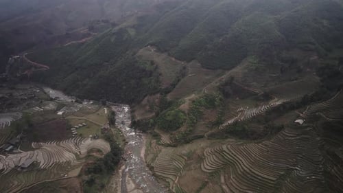 Aerial video over the rice terraces in Sapa, Vietnam