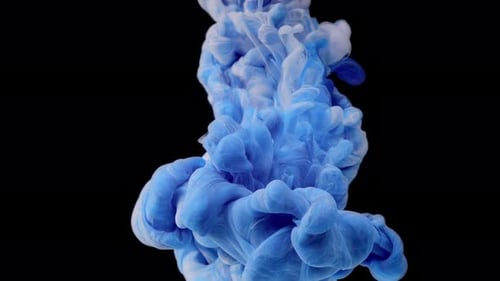 Abstract Blue and White Ink Cloud on Black