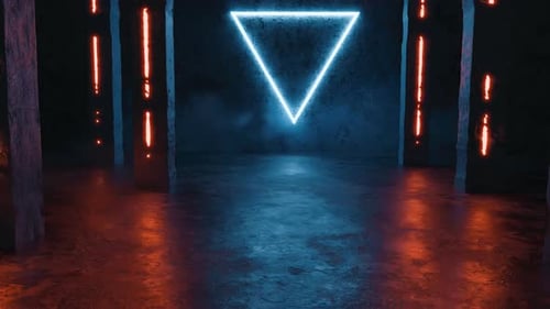 Abstract Neon Triangle and Light Pillars Reveal