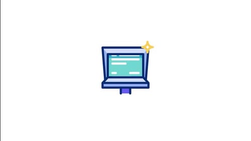 Animated Flat Design Laptop Icon with Sparkle Effect