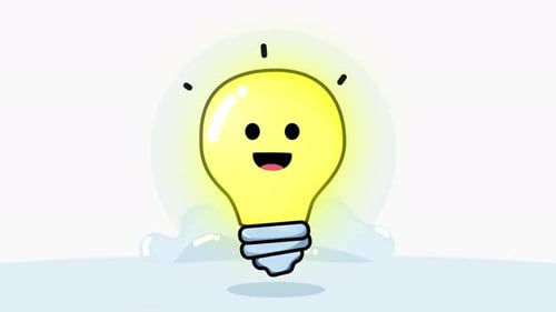 Animated Lightbulb Character Having an Idea in Flat Design