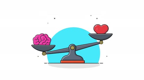 4k Brain and Heart on Balance Scale. Mind Logic and Emotion Concept Animation Video