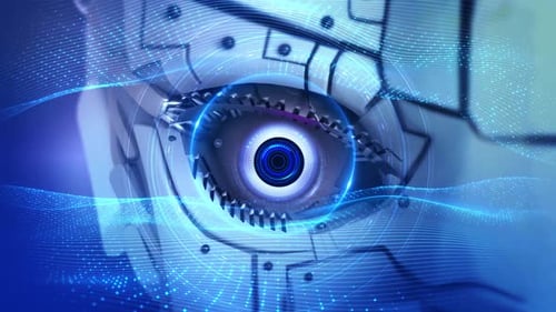 Animated Futuristic Robot Eye with Glowing Digital Technology
