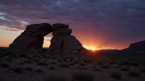 Experience the Majestic Rock Arch at Sunset in a Stunning Desert Landscape Truly Breathtaking