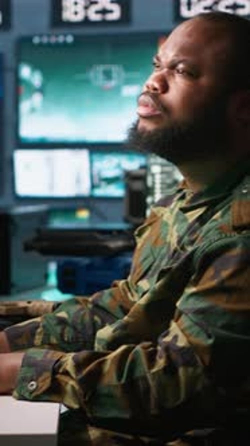 Vertical Video Team of Agents in Base of Operations Doing Assessment of Adversaries