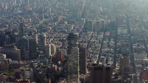 Aerial View of Manhattan's Skyscrapers and the Hudson River at Late Clear Afternoon