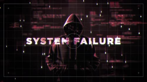 Glitch System Failure Title Animation with Hooded Figure