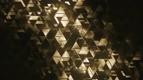 Abstract Golden Geometric Triangles Shimmering Background Loop