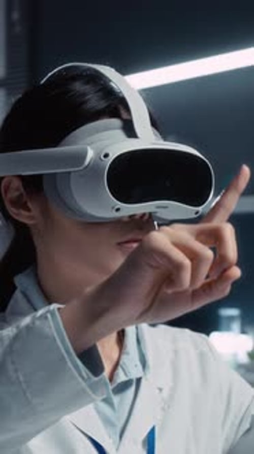 Scientist Using VR Interface in Modern Laboratory