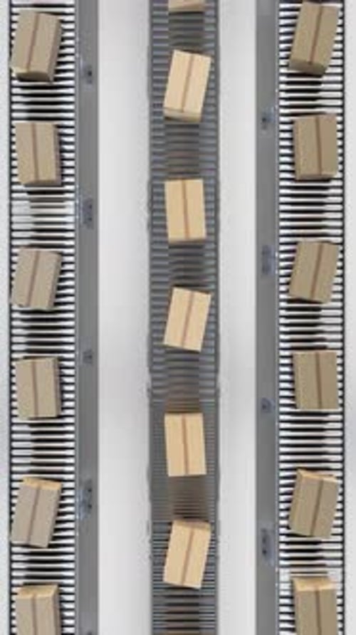 Carton Boxes Moving on Conveyors at Futuristic Warehouse 3d Render