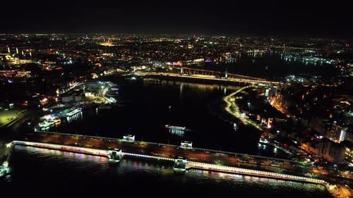 Turkey, Istanbul, Bosphorus At Night. Bridges Of Istanbul