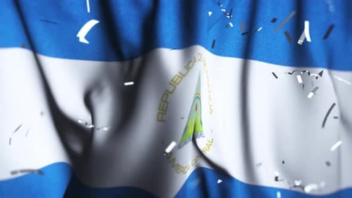 Nicaragua Flag Waving Animation with Celebration Confetti Overlay